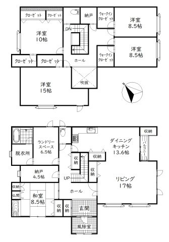 北都1丁目　建坪76坪ある贅沢な中古住宅の間取り