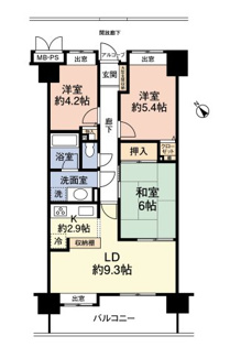 【間取り】 | リスタイル・ダイアパレスおゆみ野　JR外房線「鎌取」駅 | 3LDKの2階住戸です。南東向きの明るいLDKと和室が隣接し、北側には洋室2部屋を備えた機能的な振り分け間取りです。通風・採光も良好。収納も各所に配置されています。
