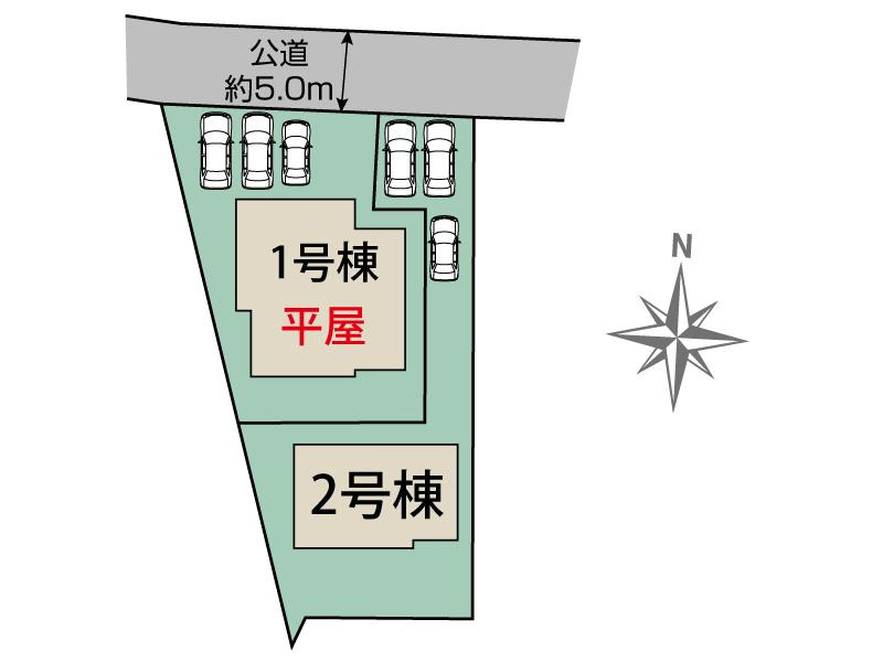 新築　高崎市倉賀野町全2棟　Blooming　Garden　2号棟の区画図|2号棟　区画図　北側接道幅員約5ｍ
