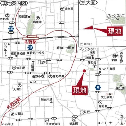 新築戸建・新築建売　佐野市浅沼町第6　佐野小学校・城東中学校の地図