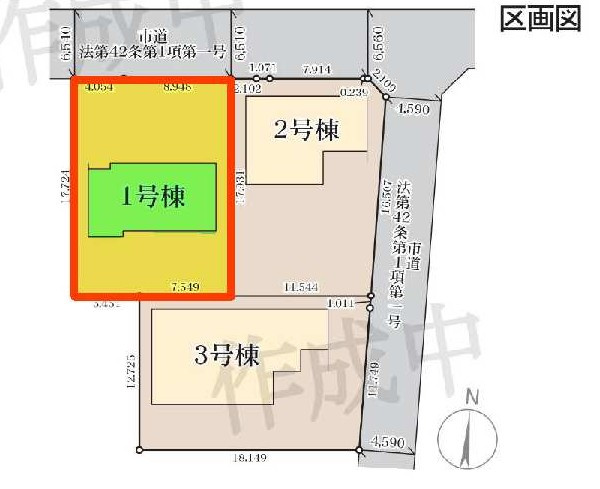 新築　安中市古屋　Livele Garden.S　１号棟の区画図|1号棟　区画図　北側接道幅員約5.6ｍ
