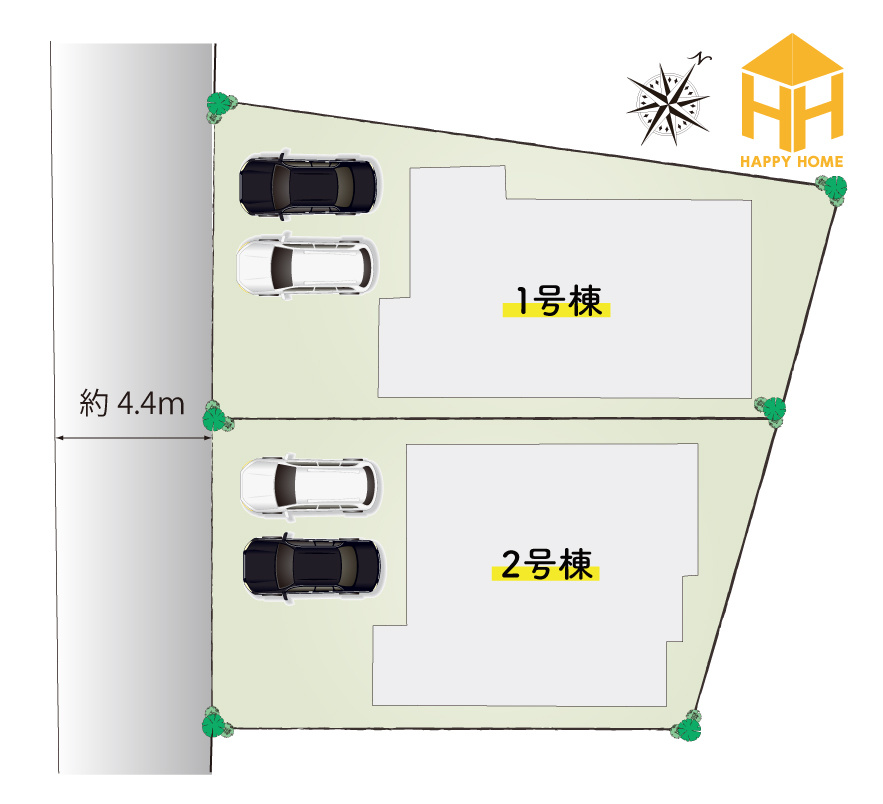 リーブルガーデン宝塚市中州1丁目｜4LDK＋並列駐車2台可の区画図|全2区画の分譲地です。