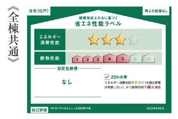 松戸市小金きよしケ丘４丁目新築戸建（小金きよしケ丘３期）の省エネ性能ラベル|省エネ性能ラベル・ZEH水準