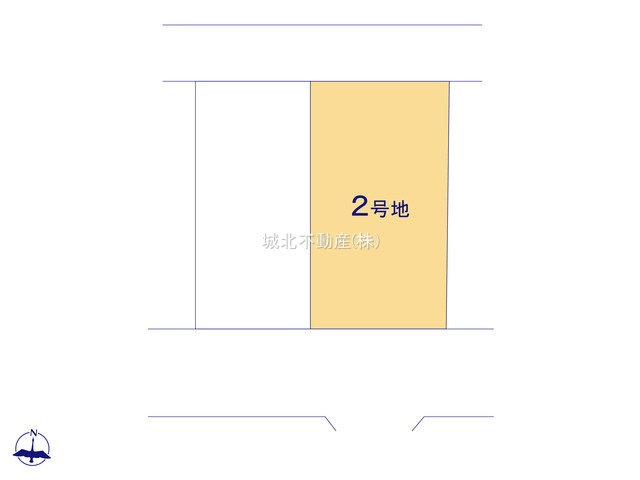練馬区大泉学園町5丁目 全2区画 2号地の区画図|南側約5..4ｍ公道、北側約4.0ｍ道路両面道路に面した全2区画 