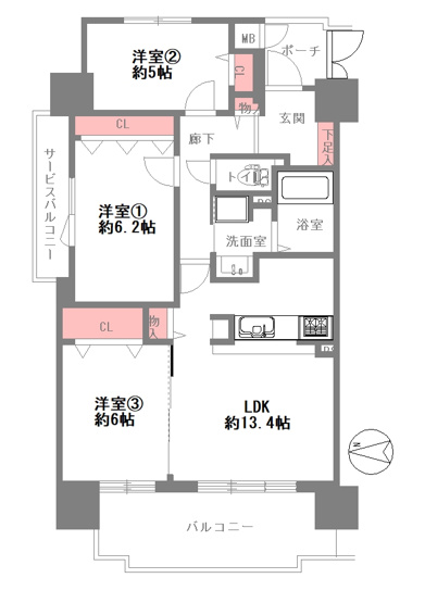 【間取り】 | ファミール深江橋デュオ | 中古マンション　3LDK　専有面積：70.60㎡（壁芯）　バルコニー面積：11.50㎡　西向き