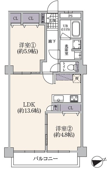 【間取り】 | 古河ガーデン・マンション | 東向きのお部屋なので、陽当たり・通風良好です！