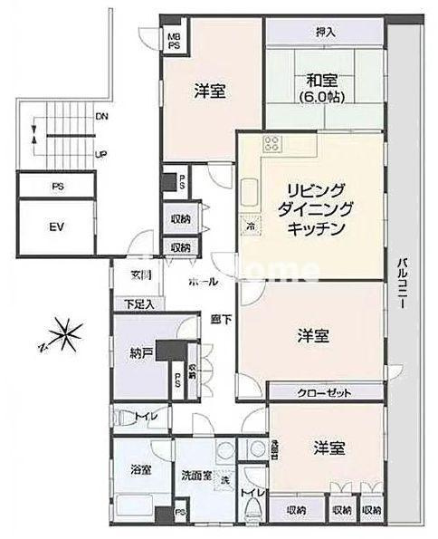 サンシャインハイツの間取り|専有面積：113.72・4SLDK。最上階・南西向き・3方角部屋住戸につきまして日当り・通風・眺望良好。