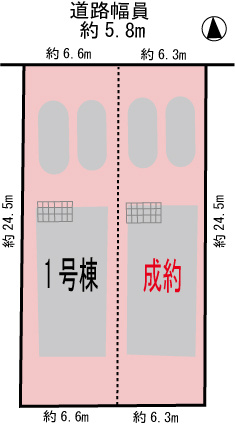各務原市那加宮浦町　１号棟の区画図|並列駐車2台可能