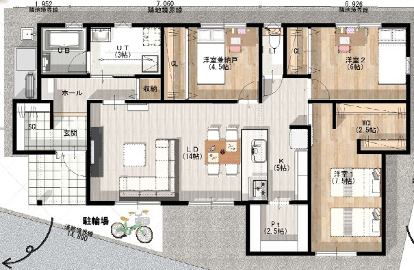 高岡町 平屋の間取り|デザイン・心地よさ・収納力・可変性・省エネ性能・メンテナンスのしやすさなど、「高品質」にこだわって設計施工しています。