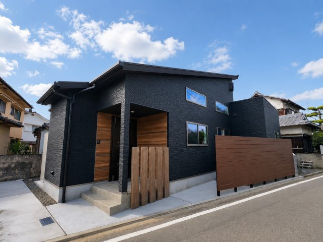 高岡町 平屋の外観|目隠しフェンス裏は駐輪スペースとしても利用可能です。