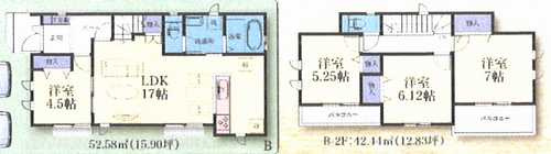 藤沢市大庭　新築戸建全3棟　B号棟の間取り