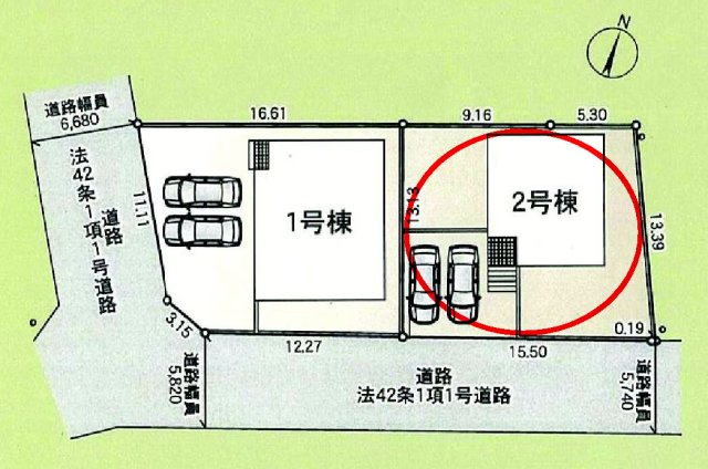 クレイドルガーデン高崎市足門町第9　2号棟の区画図|駐車場２台ご用意しています！
並列駐車なので、車の出し入れもしやすいですよ！