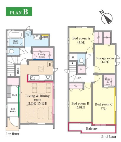 柏市柏新築戸建の間取り|B号棟・3LDK+S
