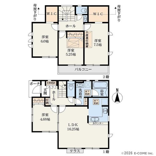 【GARBOCITY】小平回田町全10区画　残７棟の間取り|5580万円【5号棟】の間取・平面図です〇　敷地面積:105.10㎡　建物面積:100.19㎡