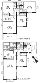 【間取り】 | 南区大野台8丁目  1号棟 2期 | 5LDK　網戸標準仕様　シャッター3箇所付　Ｗロックタグキー　屋根洋瓦葺き　食洗器・浄水器　浴室乾燥機+窓・浴室TV　室内物干し　屋根裏収納　全居室収納（WIC1箇所）　LDK16.8帖+洋室5.2帖