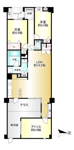 ライオンズ大和高田セントハウスの間取り|2LDK＋アトリエ　専有面積82.87㎡