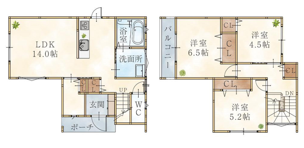 和歌山市和歌浦東　新築一戸建ての間取り