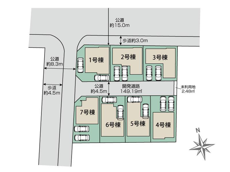 【同施工物件ご案内可能】名古屋市南区砂口町　全7棟の区画図|全体区画数｜全7棟
◆駐車2台可能！(但し、車種による)
◎まずは、お気軽にお問い合わせください。現地を案内しながら周辺環境も見て頂けます。