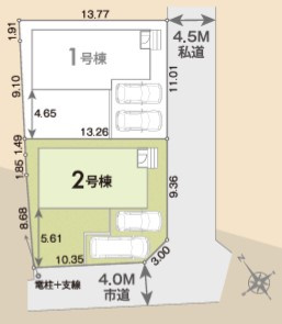 八王子市　川口町　新築一戸建て　１１期の区画図|～2区画の新築一戸建て　角地につき陽当たり・風通し良好～