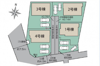 大磯町西小磯　新築戸建　全4棟3号棟の区画図