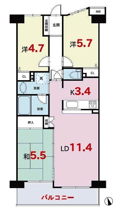 ベルシャトゥ武蔵藤沢の間取り|日当たり・眺望良好な最上階8階部分のお部屋です。