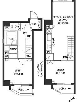 オーキッドレジデンス蔵前Ⅱの間取り|リビングの窓からスカイツリー見えます、エアコン・照明・ダウンライト付、最上階角部屋天窓付き