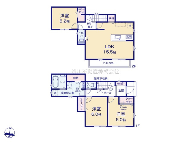 八王子市　万町　新築一戸建て　１期の間取り|～全室南向き3LDK　プライバシー性に優れた2階リビングの間取り～