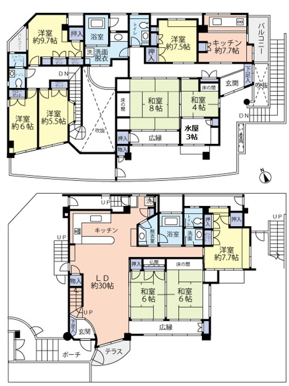 北谷町北谷2丁目（賃貸併用住宅）の間取り|1階＋2階西側賃貸中♪2階東側居住用♪