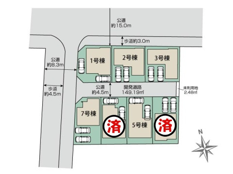 【完成】名古屋市南区砂口町　全7棟の区画図|全体区画数｜全7棟
◆駐車2台可能！(但し、車種による)
◎まずは、お気軽にお問い合わせください。現地を案内しながら周辺環境も見て頂けます。