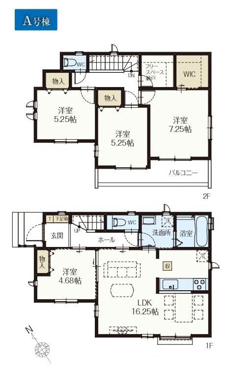 松戸市上矢切新築戸建の間取り|A号棟：4LDK