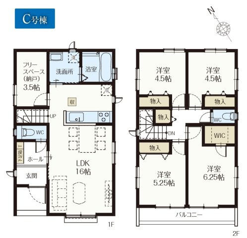 松戸市上矢切新築戸建の間取り|C号棟：4LDK+S