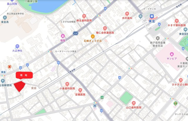 【北西・南西角地】東金市東金B区新築戸建の地図