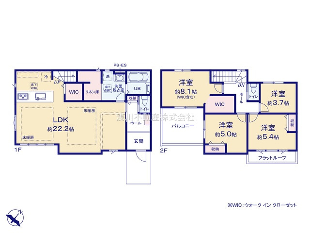 八王子市　長房町　新築一戸建て　６期の間取り|～南東向き4LDK　開放感のあるワンフロアリビングの間取り＝