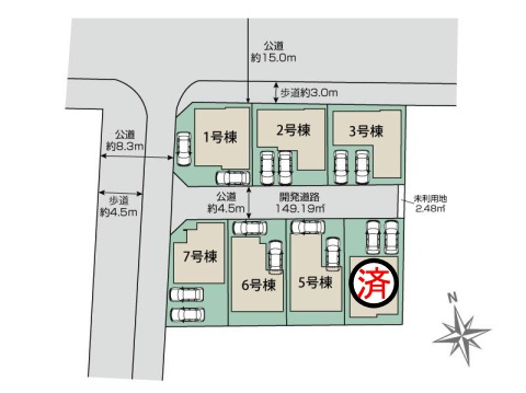 【同施工物件ご案内可能】名古屋市南区砂口町　全7棟の区画図|全体区画数｜全7棟
◆駐車2台可能！(但し、車種による)
◎まずは、お気軽にお問い合わせください。現地を案内しながら周辺環境も見て頂けます。