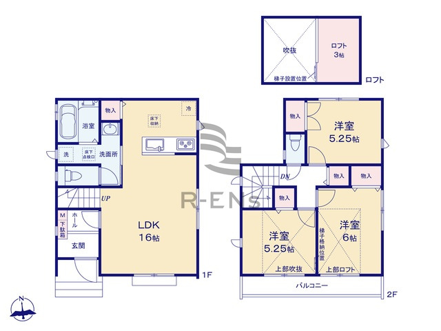 【間取り】 | 練馬区南大泉１丁目　新築戸建て　A号棟 | 収納や趣味空間として活躍する便利なロフト付き住まいです