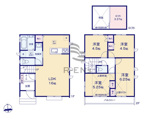 【間取り】 | 練馬区南大泉１丁目　新築戸建て　B号棟 | 収納や趣味空間として活躍する便利なロフト付き住まいです