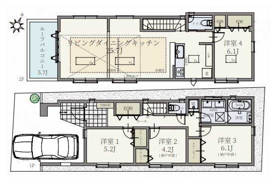 【間取り】 | 中野区沼袋４丁目　新築戸建て　２号棟 | 4LDK・土地面積97.01ｍ2・建物面積123.61ｍ2