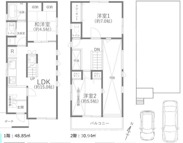 藤沢市片瀬2丁目　中古戸建の間取り|南向き　３LDK