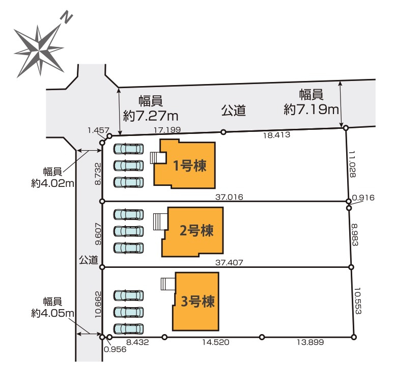 [新築住宅] 鶴ヶ島市上新田 1期 全3棟の区画図