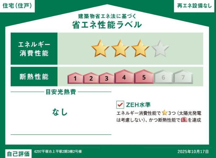 平塚市上平塚新築戸建て　2期2号棟の省エネ性能ラベル