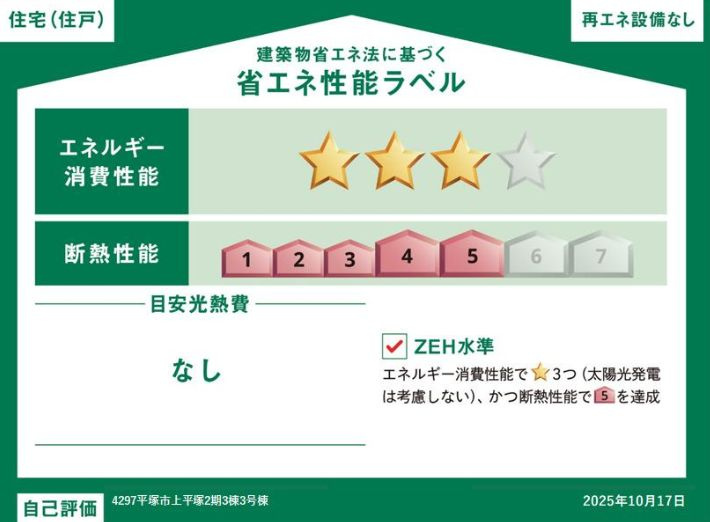 平塚市上平塚新築戸建て　2期3号棟の省エネ性能ラベル