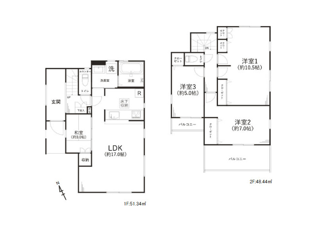 【間取り】 | 新座市栄2丁目　中古一戸建住宅　(保谷店) | 随所に収納を備えたゆとりの住まい。水回りがまとまり家事効率も良好です！※図面を基に作成しています。現況と異なる場合は現況を優先いたします。