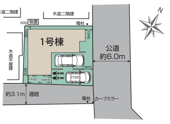 鴻巣市人形1丁目　新築一戸建て　ブルーミングガーデン　01の区画図|1号棟