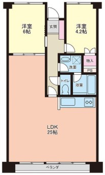 【LDK25帖の開放感】高知市朝倉西町2丁目アーネスト針木　中古マンションの間取り|専有面積72.96㎡のゆとりある2LDK
