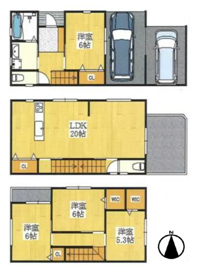 【間取り】 | 東住吉区矢田3丁目 | 【全洋室4LDK＋駐車2台】LDK広々約20帖！ワイドバルコニー☆宅配ボックス・玄関電子キーシステム・床暖房・食洗機・浴室乾燥機完備です☆