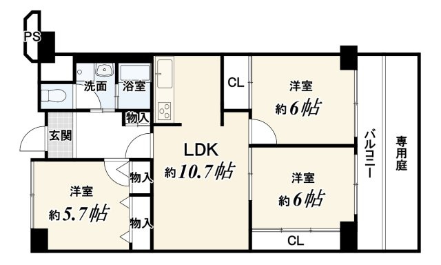 【ReDream】コトーハイツ伏見稲荷A棟 の間取り|3LDK、価格2199万円、専有面積65.67m2、バルコニー面積8.19m2
