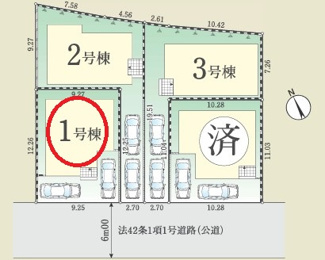 【区画図】 | 日野市日野本町３丁目　全３棟　１号棟　仲介手数料無料 | １号棟です