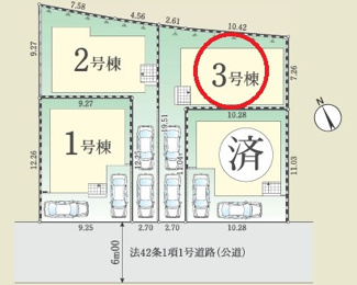 【区画図】 | 日野市日野本町３丁目　全３棟　3号棟　仲介手数料無料 | 3号棟です