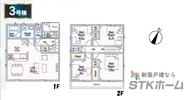 仲介手数料無料　上尾市領家107　新築戸建　全12棟の間取り|３号棟