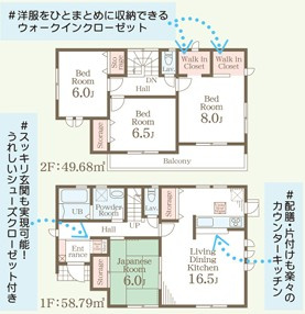 【間取り】 | LiveleGarden.S　下野烏ケ森　2号棟 | 全室南向きで日当たり良好な間取りです